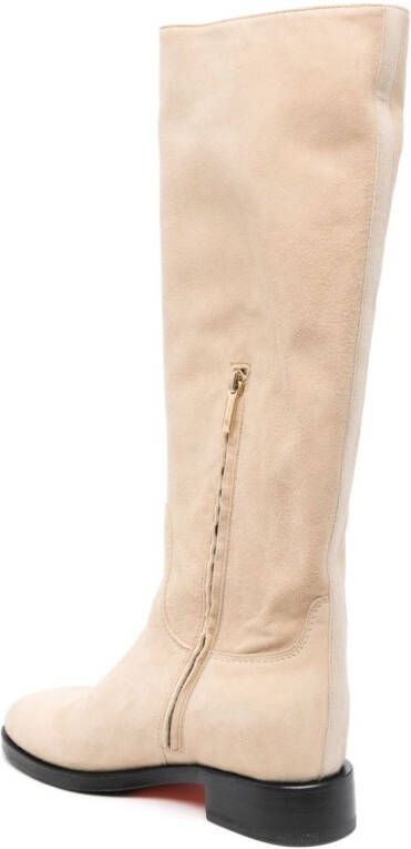 Santoni logo-embroidered 50mm knee boots Neutrals
