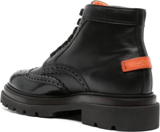 Santoni logo-patch lace-up leather boots Black