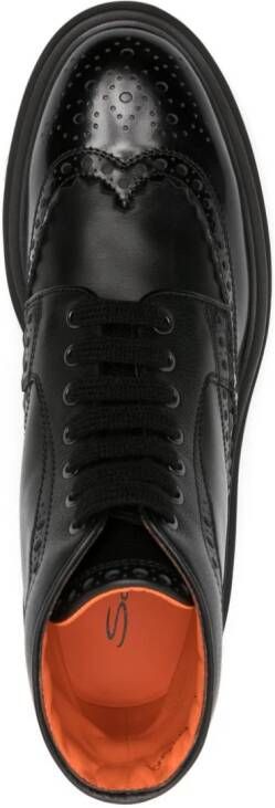 Santoni logo-patch lace-up leather boots Black