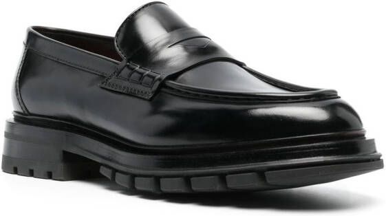 Santoni lug-sole leather penny loafers Black