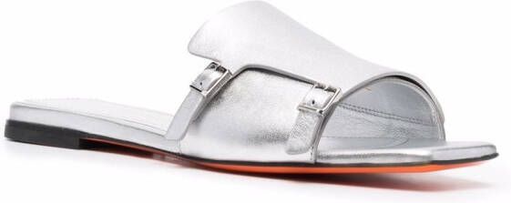 Santoni metallic slip on leather sandals Silver