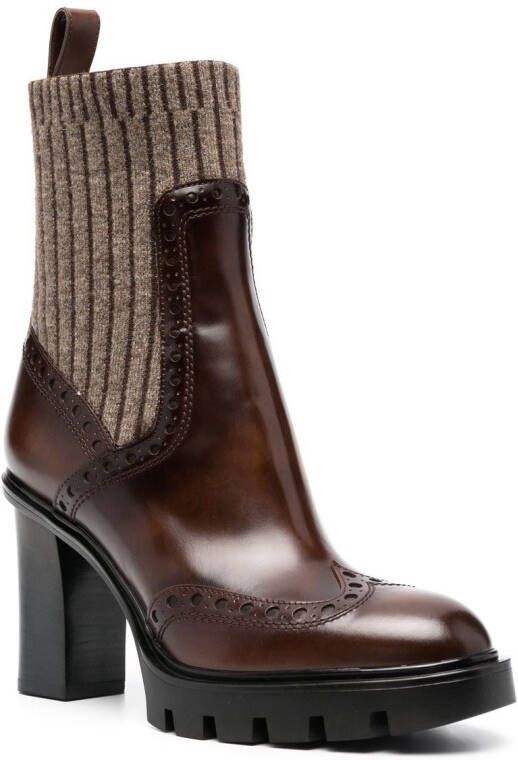 Santoni mid-heel brogue sock boot Brown