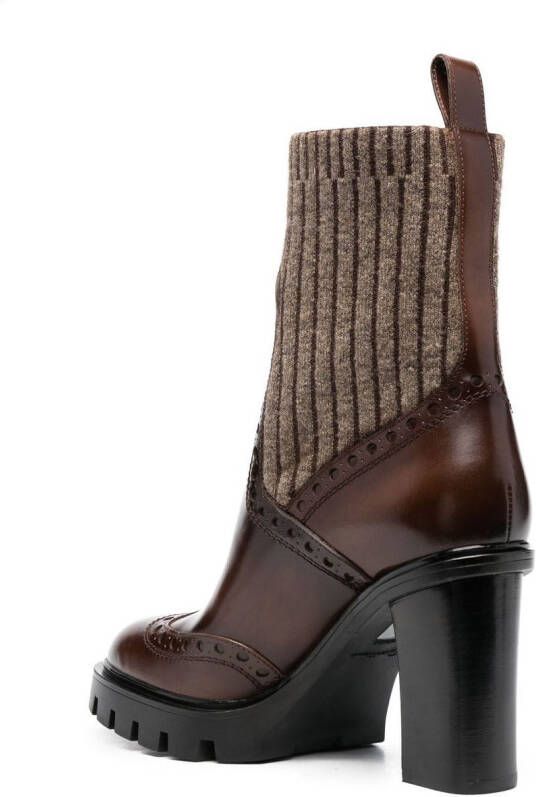 Santoni mid-heel brogue sock boot Brown