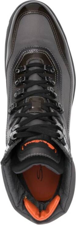 Santoni panelled-design lace-up hiking boots Grey