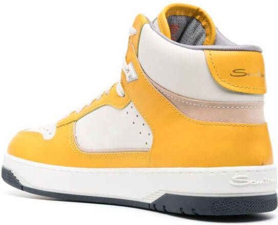 Santoni panelled hi-top leather sneakers Yellow