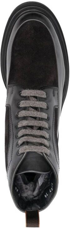 Santoni panelled lace-up ankle boots Black