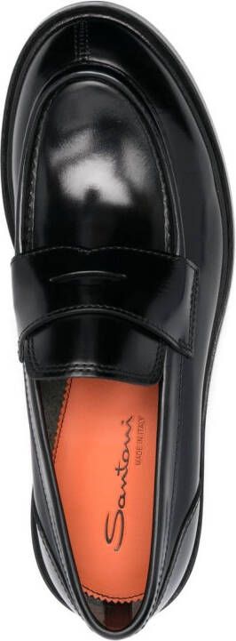 Santoni patent-finish leather loafers Black