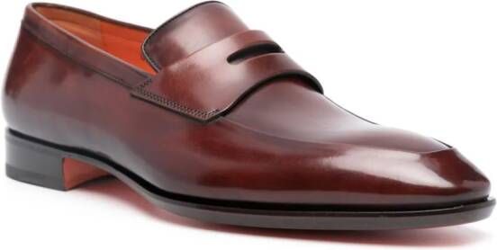 Santoni patent-finish leather loafers Brown