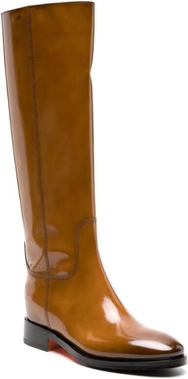 Santoni patent leather knee-high boots Brown