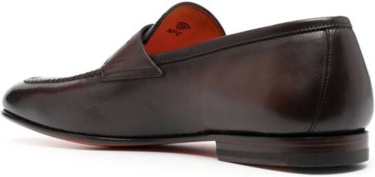 Santoni penny-slot leather loafers Brown