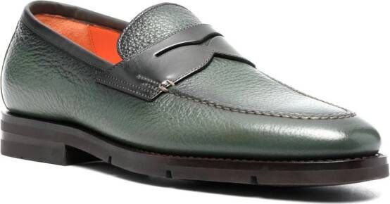 Santoni penny-slot leather loafers Green