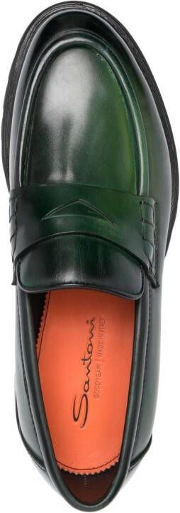 Santoni penny-slot leather loafers Green