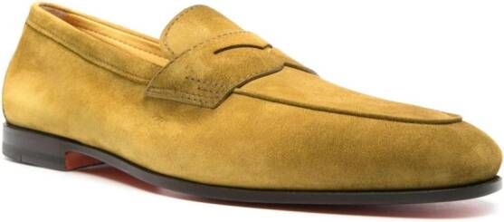 Santoni penny-slot suede loafers Green