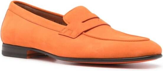 Santoni penny-slot suede loafers Orange