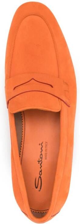 Santoni penny-slot suede loafers Orange