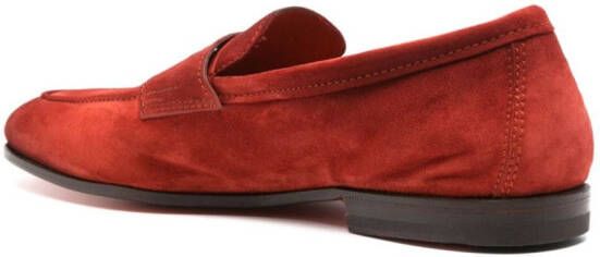 Santoni penny-slot suede loafers Red