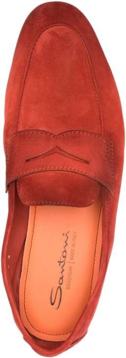 Santoni penny-slot suede loafers Red