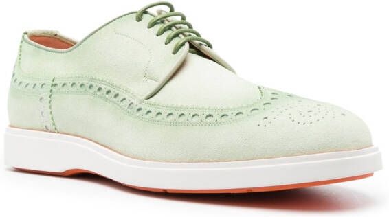 Santoni perforated-design almond-toe brogue shoes Green