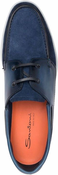 Santoni polished-leather boat shoes Blue