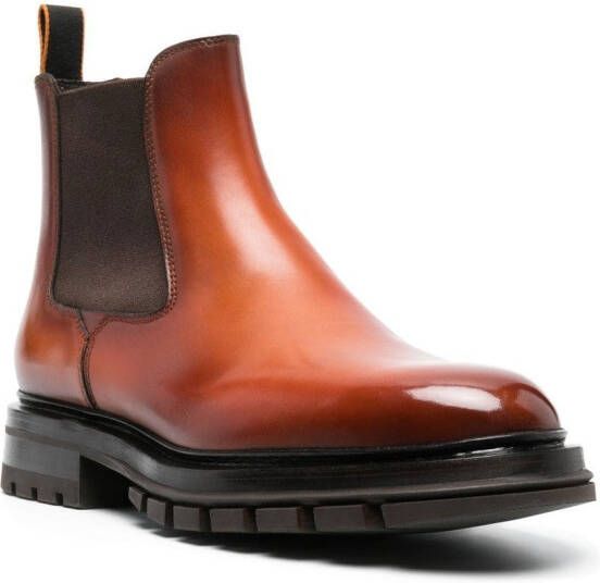 Santoni polished-leather Chelsea boots Brown