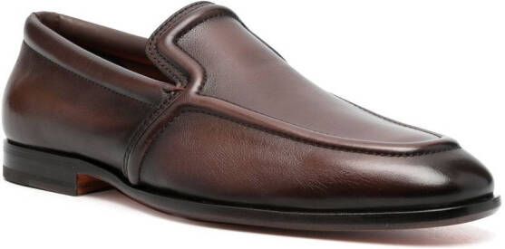 Santoni polished leather loafers Brown
