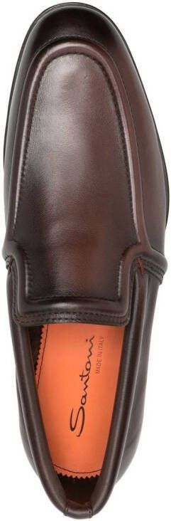 Santoni polished leather loafers Brown