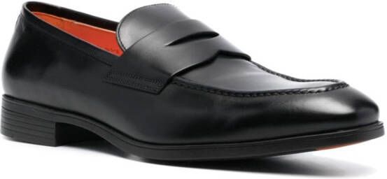 Santoni polished leather penny loafers Black