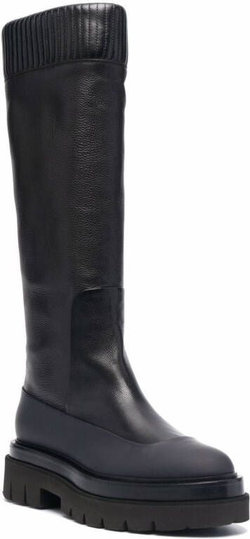 Santoni ribbed leather knee-high boots Black