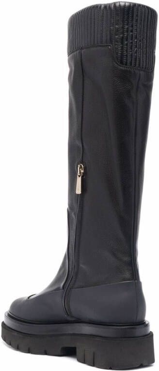 Santoni ribbed leather knee-high boots Black