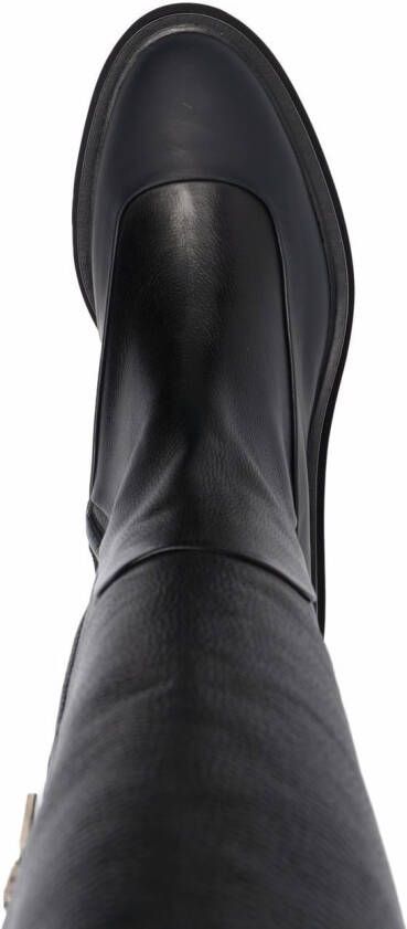 Santoni ribbed leather knee-high boots Black