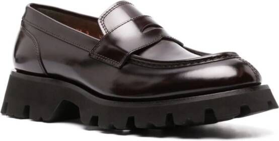 Santoni ridged-sole leather penny loafers Brown