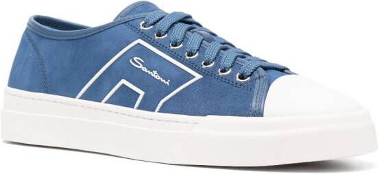 Santoni screen-print low-top suede sneakers Blue