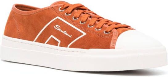 Santoni screen-print low-top suede sneakers Orange