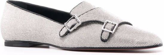 Santoni sequin-embellished buckle -detail loafers Silver