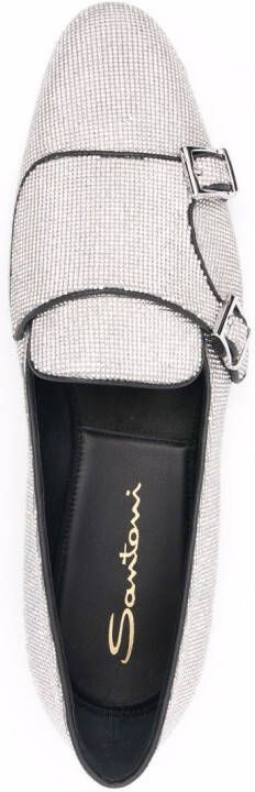 Santoni sequin-embellished buckle -detail loafers Silver