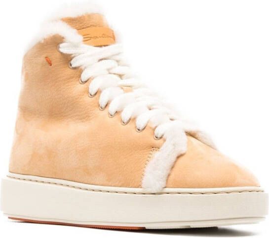 Santoni shearling-trim high-top sneakers Neutrals