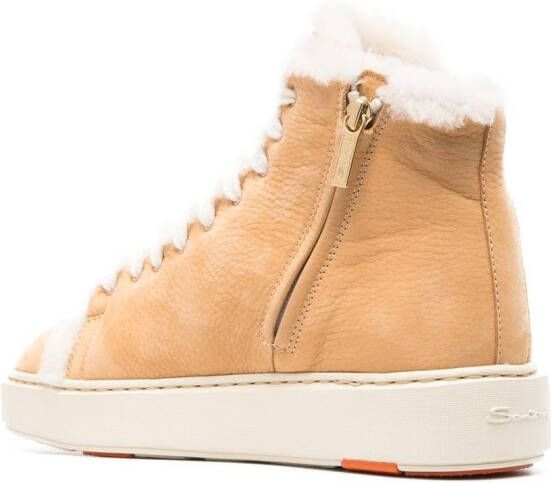 Santoni shearling-trim high-top sneakers Neutrals