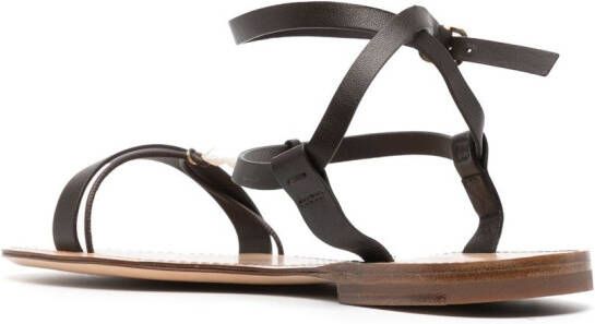 Santoni shell T-bar flat leather sandals Brown