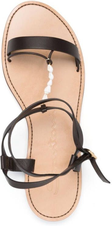 Santoni shell T-bar flat leather sandals Brown