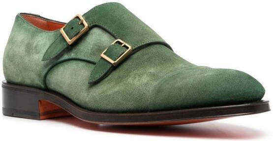 Santoni suede double-buckle shoes Green