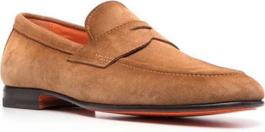 Santoni suede penny loafer Brown