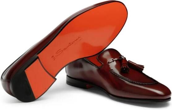 Santoni tassel-charm leather loafers Red