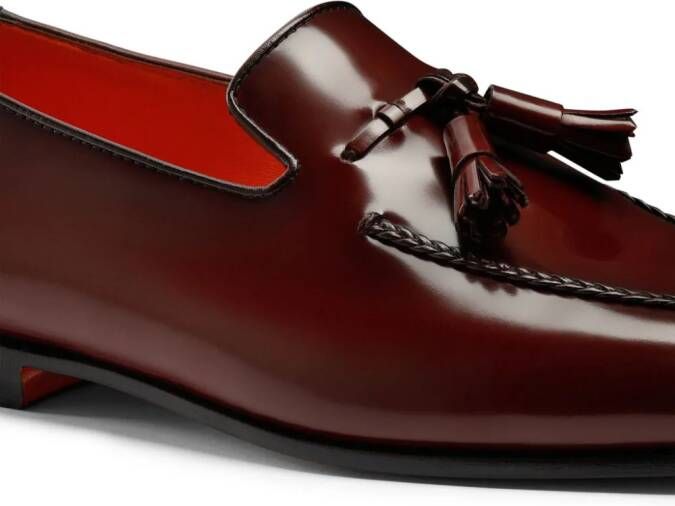 Santoni tassel-charm leather loafers Red