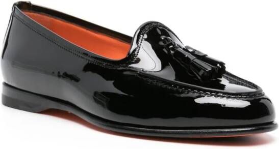 Santoni tassel-detail patent loafers Black