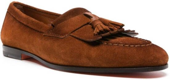 Santoni tassel-detail suede loafers Brown