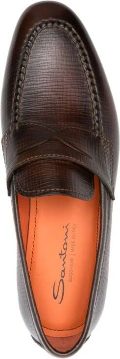 Santoni textured leather loafers Brown