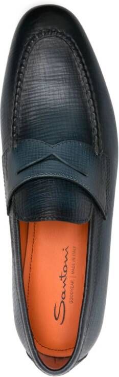 Santoni textured leather penny loafers Blue