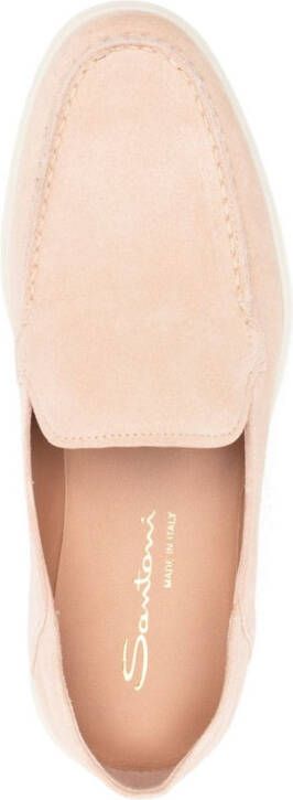 Santoni tonal-stitching suede loafers Pink