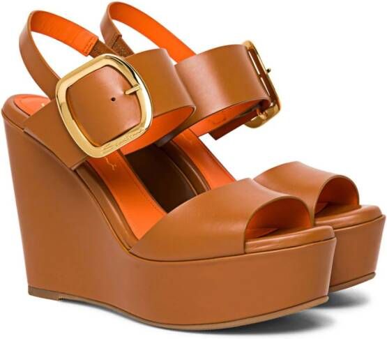Santoni wedge leather sandals Brown