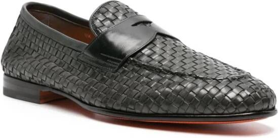 Santoni woven leather penny loafers Green